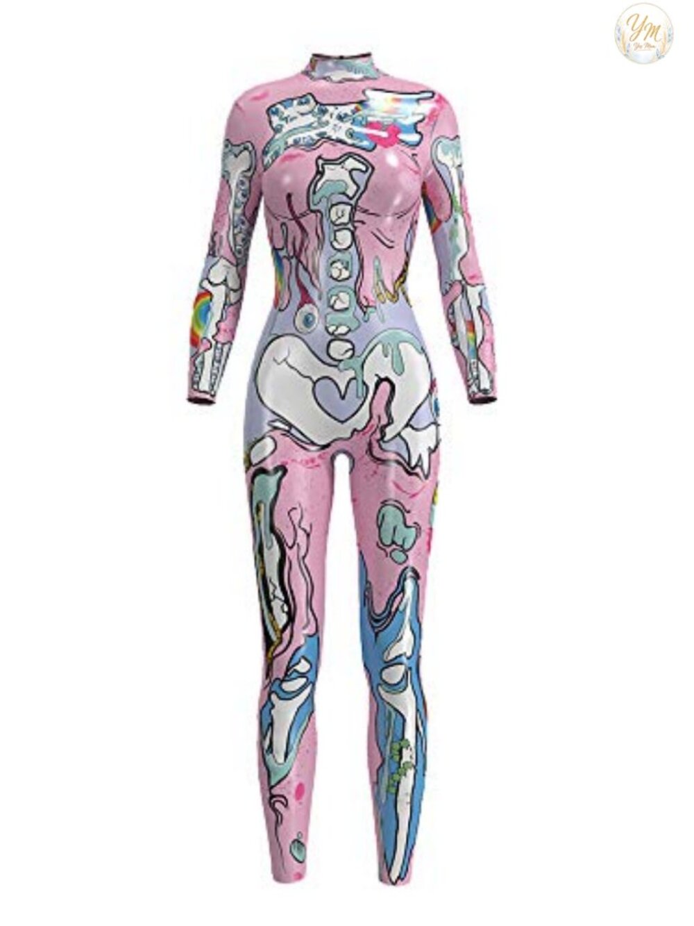 Honeystore Women's Skeleton Print Jumpsuit 3D Stretch Bodysuit Cosplay Costume